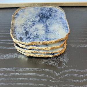 Blue and Gold Agate and Glass Coasters Set of 4